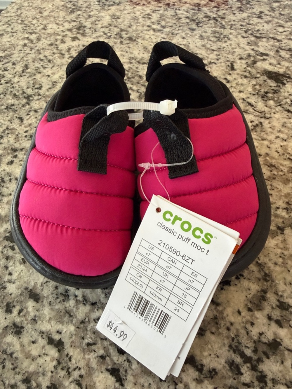 CROCS Kids Classic Puff Moc - Hot Pink and Black